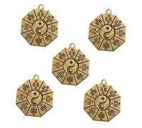 SMASOLO 5pcs Brass Eight-diagram Pattern Pendants Exorcism Amulet Keychain Set for Feng Shui Protection and Safety, Vintage Taoist Hanging Adornments Suitable for Daily Use and in Uk