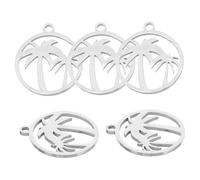 SMASOLO 5pcs Coconut Tree Pendant Keychain Jewelry Necklace Small Palm Charms Coconut Tree Earring Findings Palm Charm Pendants Craft Supplies Silver Stainless Steel