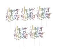 SMASOLO 5pcs Glitter Rainbow Happy Birthday Cake Pick Toppers Premium Craftsmanship Cupcake Insert Flags for Birthday Party Decorations Reusable Baking Supplies
