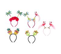 SMASOLO 5pcs Hawaii Style Tropical Plant Headband for Luau Party and Pool Events Flexible Fits Hawaiian Hair Accessories with Pineapple and Flamingo Designs for Women