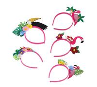 SMASOLO 5pcs Hawaiian Flamingo Headbands with Tropical Coconut Tree Palm Leaves and Flower Accents Lightweight Luau Hair Accessories for Beach Parties and Celebrations