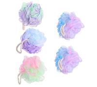 SMASOLO 5Pcs Mesh Bath Sponge Poufs for Adults Soft and Exfoliating Shower Body Scrubber with Hanging Rope Gentle Skin Cleanser for Bathing and Showering Random Color