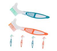 SMASOLO 6pcs Denture Cleaning Brushes with Color Coded Hard Bristles for Deep Cleaning False Teeth and Retainer Care Portable Ergonomic Toothbrushes for Travel and Home Use