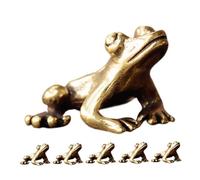 SMASOLO 6pcs Solid Brass Frog Figurines Animal Sculpture Tea Pet for Home Office Decor Corrosion-resistant Brass Desk Ornament for Garden Patio Display Artistic Collectible Desktop
