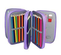 SMASOLO 72-Slot Multi-Layer Pencil Case Organizer for Girls, Purple Four-Layer Zippered Pen Pouch with Large Capacity for School, Art, Office, and Travel Use