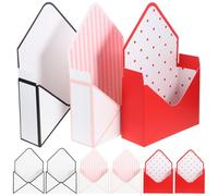SMASOLO 9pcs Envelope Shape Flower Boxes Paper Flower Cases Foldable Bouquet Holders with Red Black White Polka Dot and Pink Stripe Patterns and Wrapping