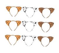 SMASOLO 9pcs Plush Leopard Cat Ear Headbands Set Soft Lightweight Hair Hoops for Spa Makeup Party Costume Accessories Portable Animal Ears for Themed Events and Everyday Wear