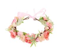 SMASOLO Artificial Floral Crown Headband for Faux Flower Wreath Hair Accessory with Lifelike Blooms and Leaves Elegant Photo Prop for Weddings Parties Beach Play and Daily Wear
