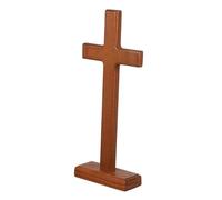 SMASOLO Beechwood Standing Cross Statue Hand Sanded Wooden Christian Decor for Tabletop Stable Religious Ornament for Home Church Office Spiritual Growth Faith Hope Cross