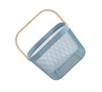 SMASOLO Blue Metal Wire Mesh Storage Basket with Wooden Handle Breathable Fruit and Vegetable Organizer for Kitchen Pantry Bathroom and Outdoor Use Handheld Home Hollow Storage Container