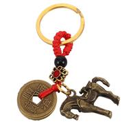 SMASOLO Brass Car Ornament Pendant with Five Emperor Coins for Wealth Feng Shui Hanging Decoration Chinese Zodiac Keychain Lucky Charm for Rearview Mirror