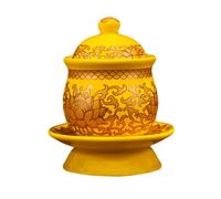 SMASOLO Ceramic Buddhist Offering Water Cup Small Lotus Design Ritual Holy Water Vessel for Worship and Temple Use Smooth Auspicious Patterned Sacrifice Mug