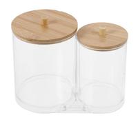 SMASOLO Compact Cotton Swab and Cotton Pad Holder with Transparent Bamboo Lid Small Bathroom Organizer Jar for Toothpicks and Jewelry Storage Space-saving Cosmetic Container for Vanity and
