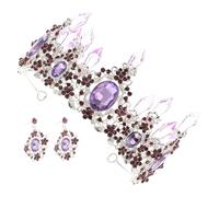 SMASOLO Crystal Bridal Tiara Earrings for Wedding Bride Elegant Rhinestone Crown Headdress Jewelry with Purple Accents Wedding Accessories for Bride and Special Occasions