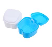 SMASOLO Denture Container 2Pcs Sturdy Plastic Storage Box with Hinge for Retainers and False Teeth Travel White Light Blue