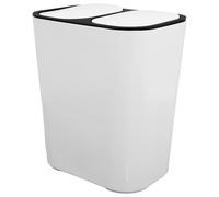 SMASOLO Double Compartment Trash Can with Lid, 2-bucket Kitchen Garbage Bin for Dry and Wet Waste Separation, White with Black Trim, Suitable for Home and Living Room Use
