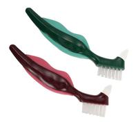 SMASOLO Dual-Head Denture Brush 2pcs Set Hard Bristle Oral Appliance Cleaner Deep Cleaning Toothbrush for False Teeth Dental Device Maintenance Elderly Use