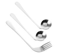 SMASOLO Elderly Feeding Utensils Set with Right-hand Curved Fork and 2 Angled Stainless Steel Spoons for Assisted Eating and Patient Care