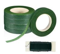 SMASOLO Floral Tape and Florist Wire Deep Green Adhesive Tape with Green Florist Wire Flexible and Fade-resistant Flower Arranging Supplies for DIY Bouquets Wreaths Garland Crafts at Home