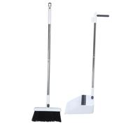 SMASOLO Foldable Long Handled Broom and Dustpan Set Nonstick Antihair Design Space Saving Cleaning Tool for Home Kitchen Minimalist White Rotating Brush with Detachable Handle