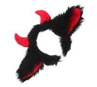 SMASOLO Halloween Devil Horns Headband with Realistic Yak Ears and Ox Horn Hairband for Women and Flexible Fits Lightweight Gothic Cosplay Party Accessory in Black and Red