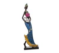 SMASOLO Hand-painted African Girl Sculpture Resin Figurine Chic Tribal Ornament for Home Office Decor Living Accessories