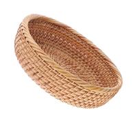 SMASOLO Handwoven Round Rattan Fruit Tray Multipurpose Vegetable Basket Lightweight Wicker Storage Bowl for Kitchen Counter Snacks Bread and Key Organizer