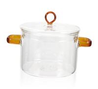 SMASOLO Heat Resistant Glass Stewing Pot with Lid Clear Borosilicate Cooking Pot for Soup Milk and Stew Double Ear Handles for Safe Handling Easy Clean Transparent Kitchen Cookware