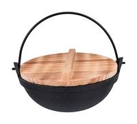 SMASOLO Japanese Sukiyaki Pot 20cm Cast Iron Hot Pot with Cedar Lid for Individual Use for Camping Hiking and Picnics