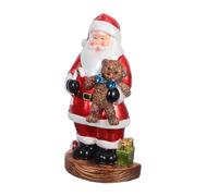 SMASOLO Miniature Resin Santa Claus Figurine with Bear Compact Christmas Collectible Statue for Tabletop Shelf Office Decor Heartwarming Holiday Family Friends Classic Festive Accent