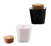 SMASOLO Nail Art Liquid Cups 2pcs Ceramic Manicures Bottles with Black White Wood Stoppers Mini Crystal Nail Art Containers for Women Professional Acrylic