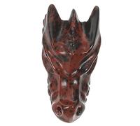 SMASOLO Natural Crystal Dragon Head Ornament Red Obsidian Carved Skull Figurine for Bedroom Home Decor Portable Decorative Feng Shui Sculpture