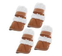 SMASOLO Pet Dog Winter Boots 4pcs Set Khaki Anti-slip Warm Short Boots with Lamb Wool Lining Size 4 for Outdoor Snow Protection Puppy Paw Shoes