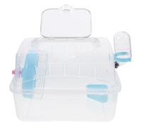 SMASOLO Portable Acrylic Hamster Carrier Cage with Blue Base, Small Animal Travel Case for Hamsters, Hedgehogs, and Rabbits, Outdoor Pet Carrying Cage
