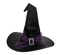 SMASOLO Purple Ruched Witch Hat Spider Web Gauze Women Halloween Festival Cosplay Headwear Large Wizard Hat for Party Decoration