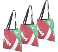 SMASOLO Rugby Theme Printed Tote Bag 3pcs, Lightweight Reusable Single Shoulder Shopping Tote for Women, Eco-friendly Portable Bags for Sports Fans