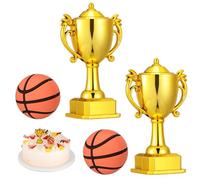 SMASOLO ’S Basketball Birthday Cake Toppers Set of 4 - Mini Basketballs and Trophy Decorations for Boys’ Sports Party, Non-Edible Cupcake and Cake Awards