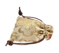 SMASOLO Tibetan Handmade Silk Drawstring Pouch Bag 10x13cm Light Gold Embroidered Chinese Craft Jewelry Storage Pouch for Small Accessories and Keepsakes