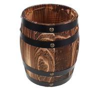 SMASOLO Vintage Wooden Chopstick Holder Carbonized Oak Barrel Shaped Silverware Countertop Organizer for Spoons Forks Cutlery Rustic Space Saving Utensil Storage Box