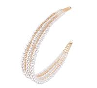 SMASOLO Wedding Pearl Headband for Bride, Three-row Gold Metal Delicate Hairband with Hand-made Pearls, Bridal Hair Accessory for Weddings and Special Occasions