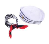 SMASOLO White Striped Sailor Captain Hat and Scarf Polyester Costume Accessory for Adults Cosplay Sailing Party Fancy Dress Halloween