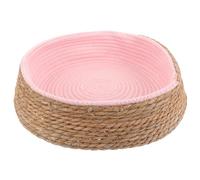 SMASOLO Wicker Dog Bed Pet Cat Sleeping Nest round Shaped Washable Easy to Move Grass and Wicker Material 38X38X8Cm Indoor Puppy Dog Cushion
