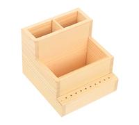 SMASOLO Wooden Manicure Storage Box Double-layer Small Cosmetic Organizer Brush Holder Multipurpose Desk Storage for Nail Care Tools and Makeup Accessories