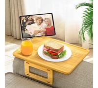 Smatdecis Couch Arm Tray Table Sofa Arm Clip Table, Armrest Tray Table Suitable for Home Drinks/Fast Food/Fruit Etc, Large Size Multi-Function Natural