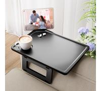 Smatdecis Couch Arm Tray Table Sofa Arm Clip Table, Armrest Tray Table Suitable for Home Drinks/Fast Food/Fruit Etc, Large Size Multi-Function Black