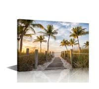 Smathers Beach Wall Art Sunrise Picture Prints on Canvas 1 Piece Wall Paintings Key West, Florida Wall Decoration for Living Room Bedroom Bathroom Office Framed Ready to Hang (16''Wx 24''H)