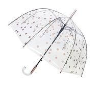 SMATI Lady’s Clear Birdcage Umbrella in Coppery Metallica color Dots, Transparent, Windproof, Auto Open, Crystal Style Handle, French Design, Dome Shape Umbrella