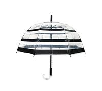 SMATI - Lady’s Clear Birdcage Umbrella with Contemporary Black and White Stripes, Transparent, Windproof, Auto open, Crystal Handle