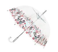 SMATI Paris - Lady’s Clear Birdcage Umbrella decorated with multicolored lace flowers border- Transparent; Windproof; Auto open; Crystal style handle; French design