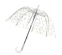 SMATI Paris - Lady’s Clear Birdcage Umbrella in silver color Dots - Transparent; Windproof; Auto open; Crystal style handle; French design ; Dome shape umbrella